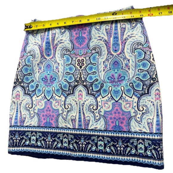 Talbots Petites 4P Paisley Print Pencil Skirt Blue Pink Lined Cotton Stretch - Picture 8 of 9